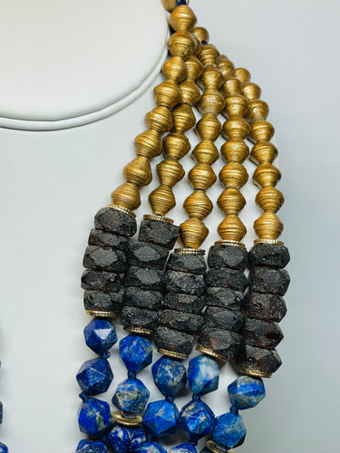 5 Strand Blue and Gold Beaded Necklace